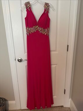 Night Moves Prom Collection Fuchsia Beaded V-Neck Gown